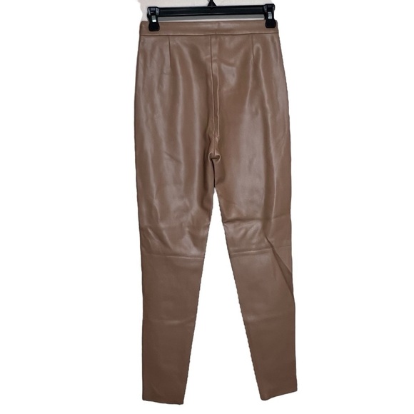 Zara Tan Brown Vegan Faux Leather Pants Leggings Ankle Zipper High Rise Size XS - Picture 2 of 6